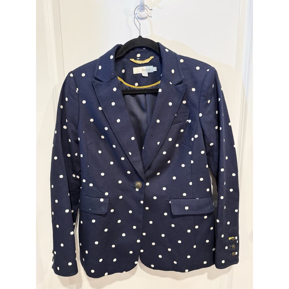 Boden Womens Navy Blue White Polka Dot Blazer Suit Jacket Size US 6R Nautical